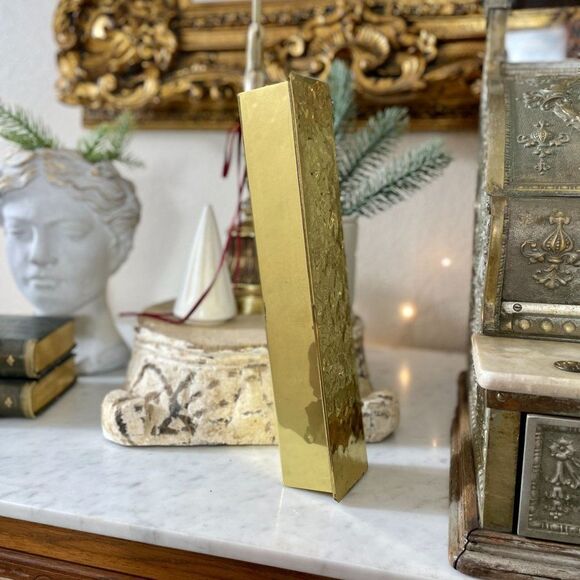 Vintage Hammered Brass Long Matchbox Match Box Candle Accessory Storage - Picture 2 of 10